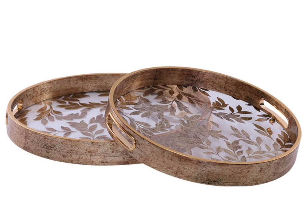 ROUND GOLD LEAVES TRAY 36/32 S/2