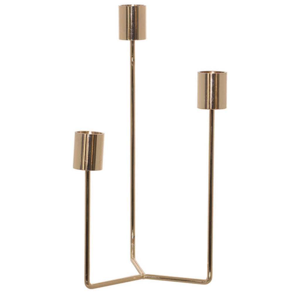 Gold three tier candlestick holder 23cm
